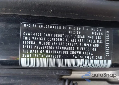 2015 Volkswagen Beetle 1.8T from USA, damaged, VIN 3VW517AT3FM812688